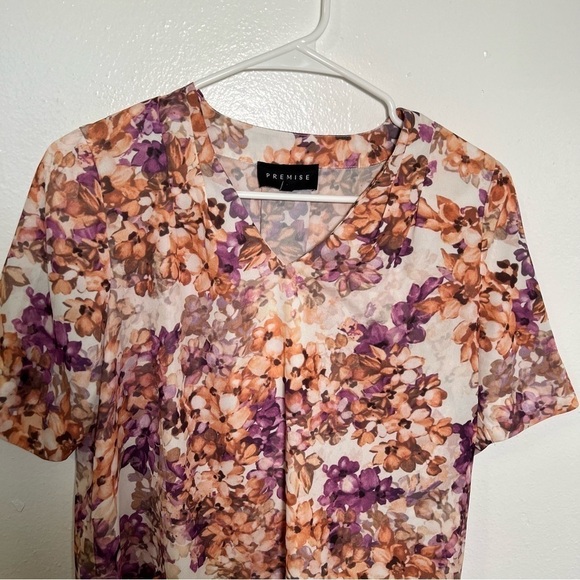Premise Floral V-Neck Blouse Purple Orange - Picture 3 of 14